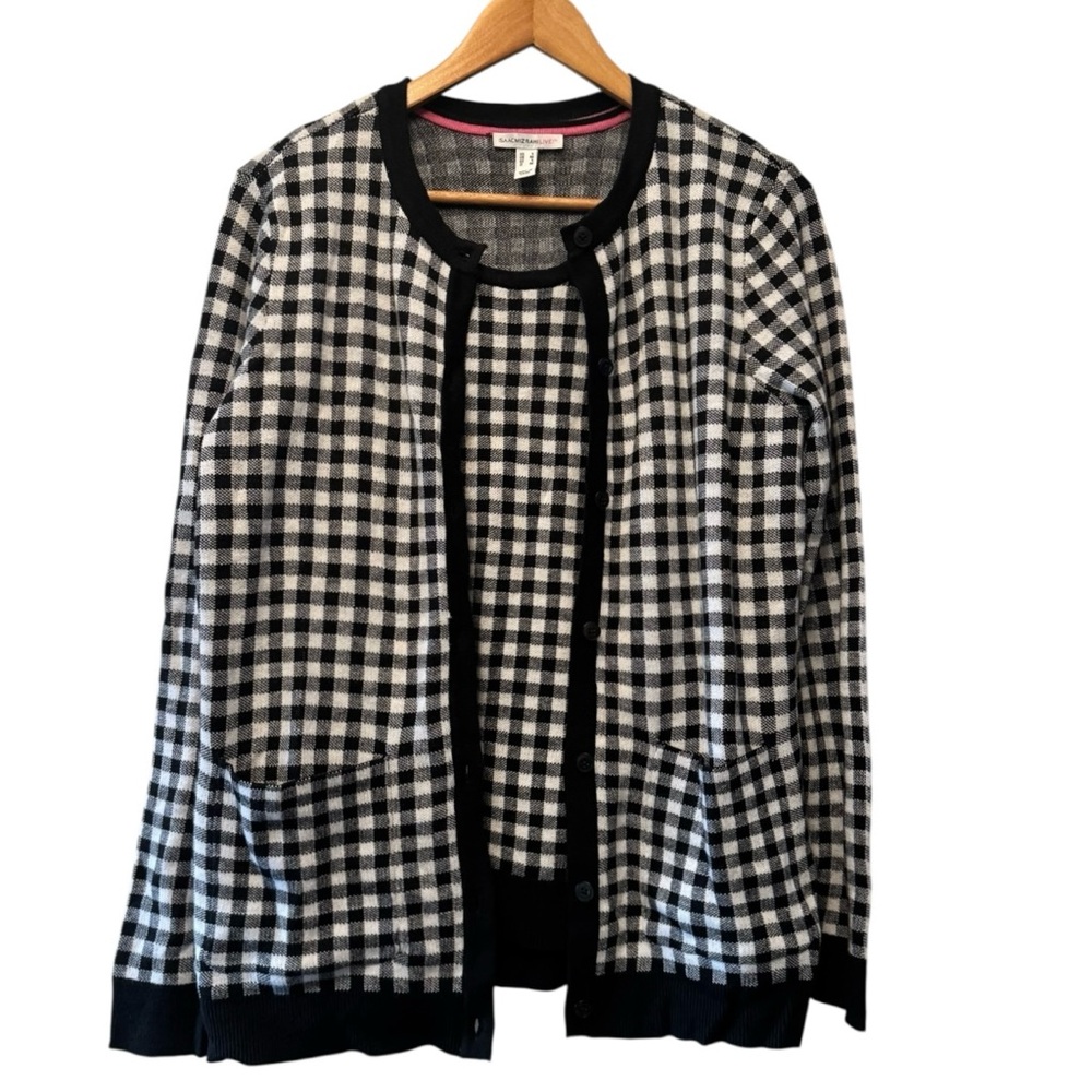 Isaac Mizrahi Live Cardigan Sweater Top Women size Small S Set Black White Check
